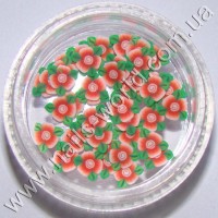 Fimo flowers Flowers with leaf-Red, 50 pcs.